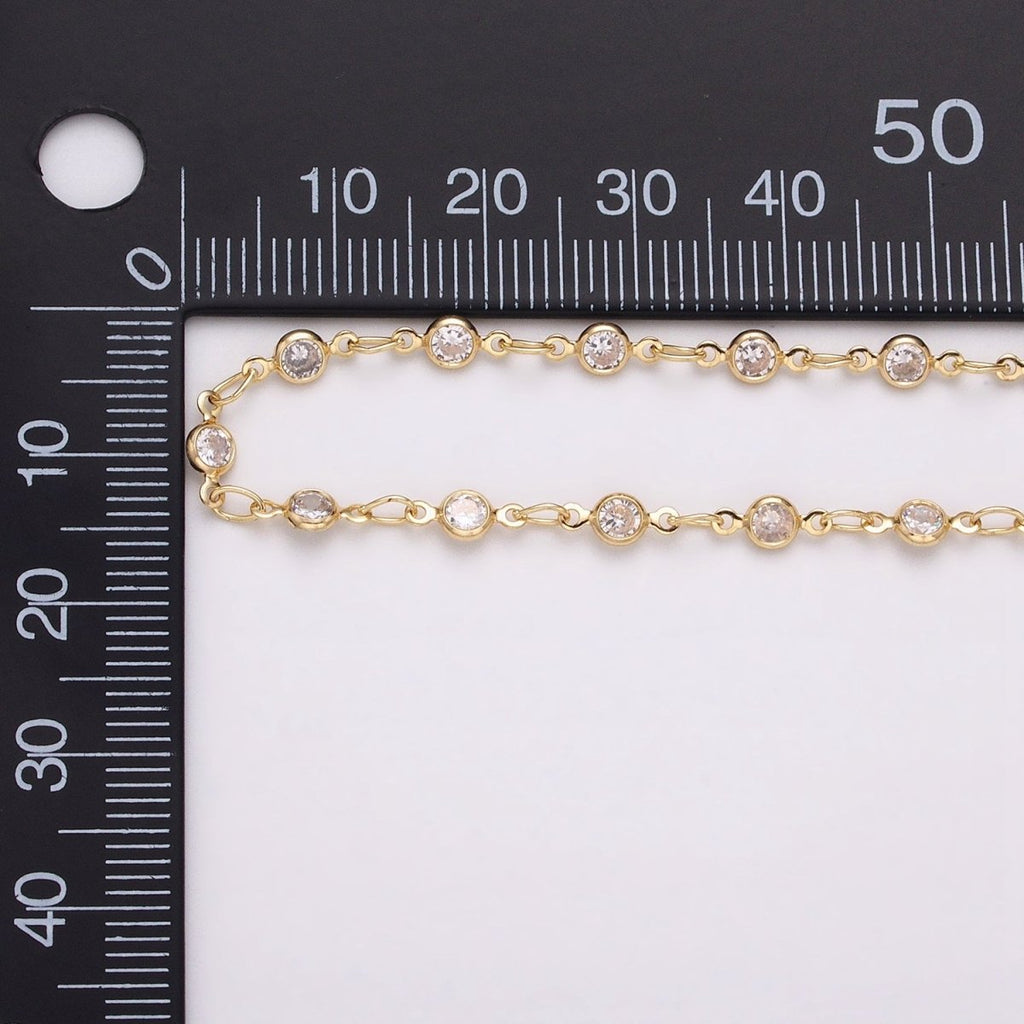 16K Gold Filled Round Diamond Bezel Cut Chain by Yard, Station CZ Chain by Yard for Necklace Bracelet Jewelry Making | ROLL-1337 ROLL-1338