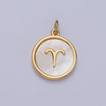 24K Gold Filled Zodiac Signs Shell Pearl Round Coin Charm Astrology Jewelry Making | A-A1367-A-A1372