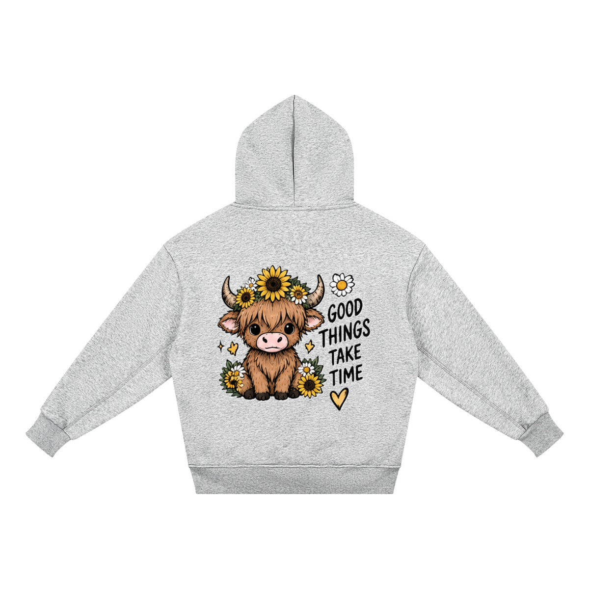 Good Things Take Time Highland Cow Kids Hoodie | Little Haven Collection