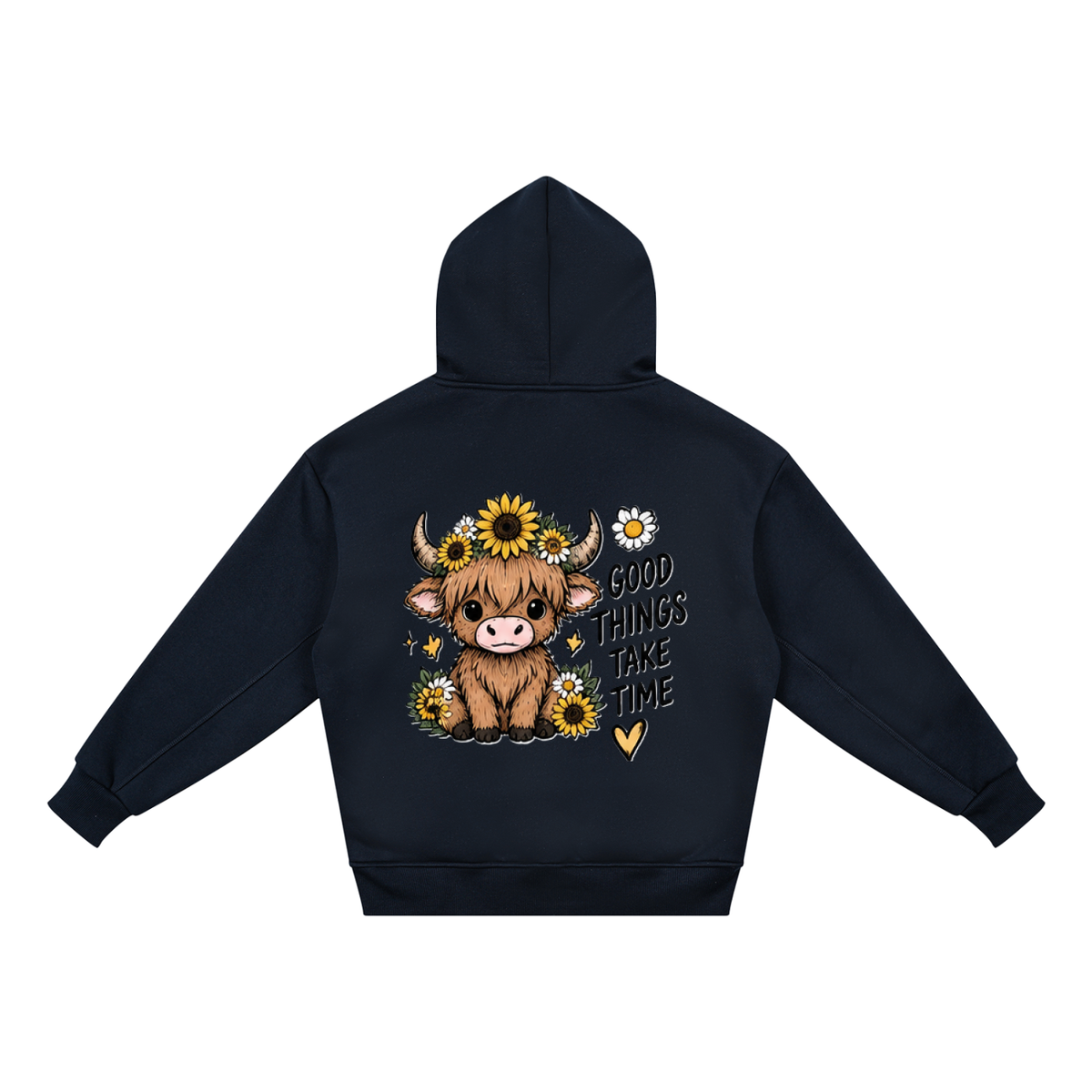 Good Things Take Time Highland Cow Kids Hoodie | Little Haven Collection