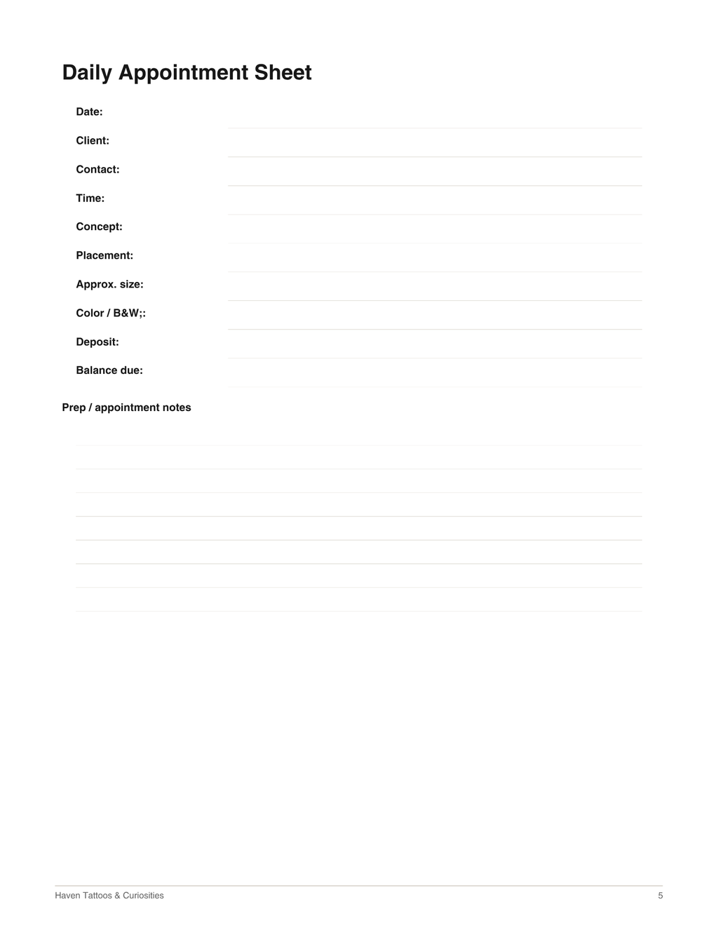 Tattoo Appointment Organizer | Digital Client & Booking Tracker for Tattoo Artists