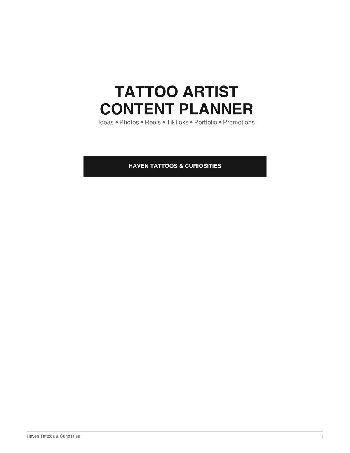 Tattoo Artist Content Creator Pack | Social Media & Content Planning Digital Download