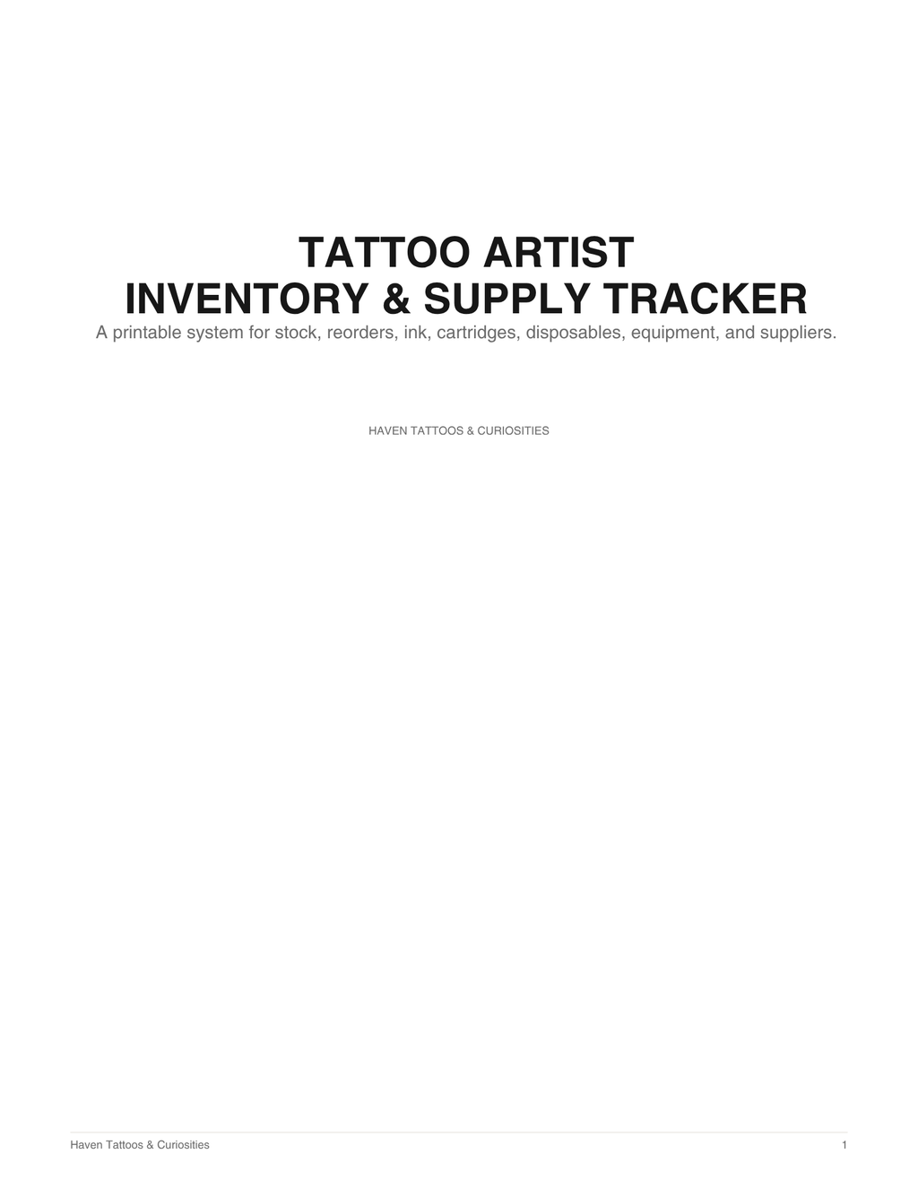 Tattoo Artist Inventory & Supply Tracker