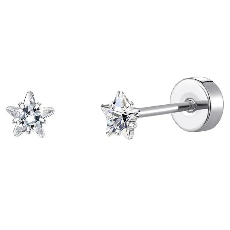 2PCS/Set Stainless Steel Heart Moon Earbone Stud Screw Ball Stud Earrings for Women Fashion Ear Tragus Cartilage Body Piercing