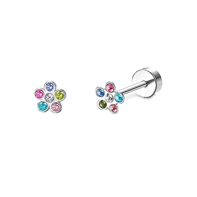 2PCS/Set Stainless Steel Heart Moon Earbone Stud Screw Ball Stud Earrings for Women Fashion Ear Tragus Cartilage Body Piercing