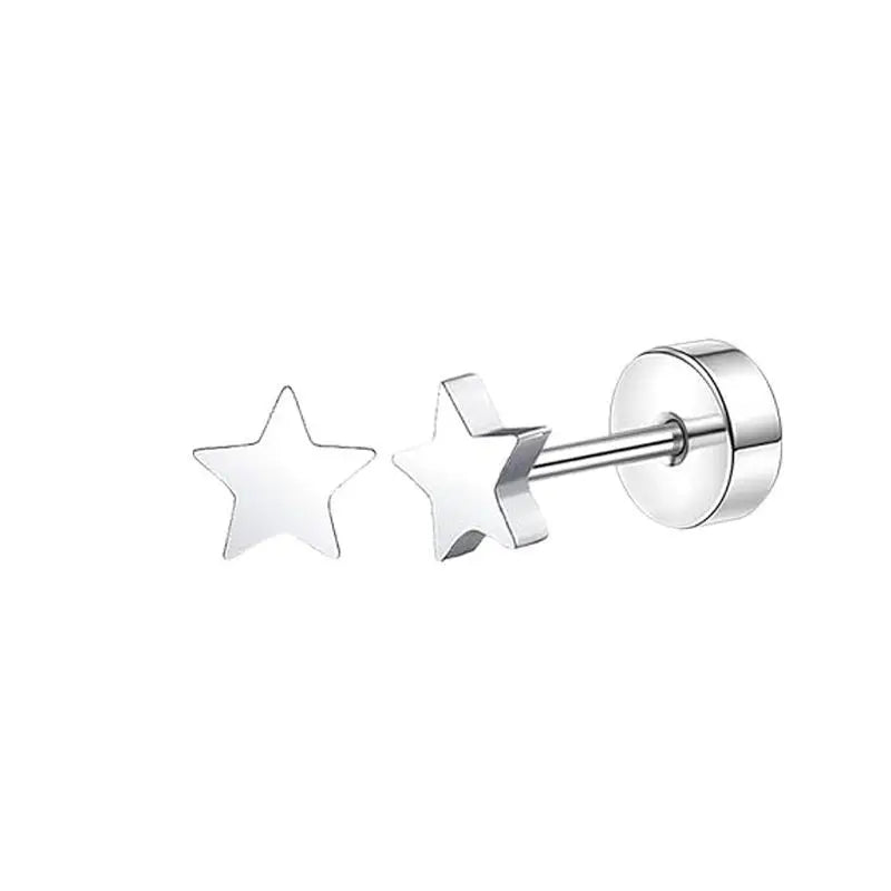 2PCS/Set Stainless Steel Heart Moon Earbone Stud Screw Ball Stud Earrings for Women Fashion Ear Tragus Cartilage Body Piercing