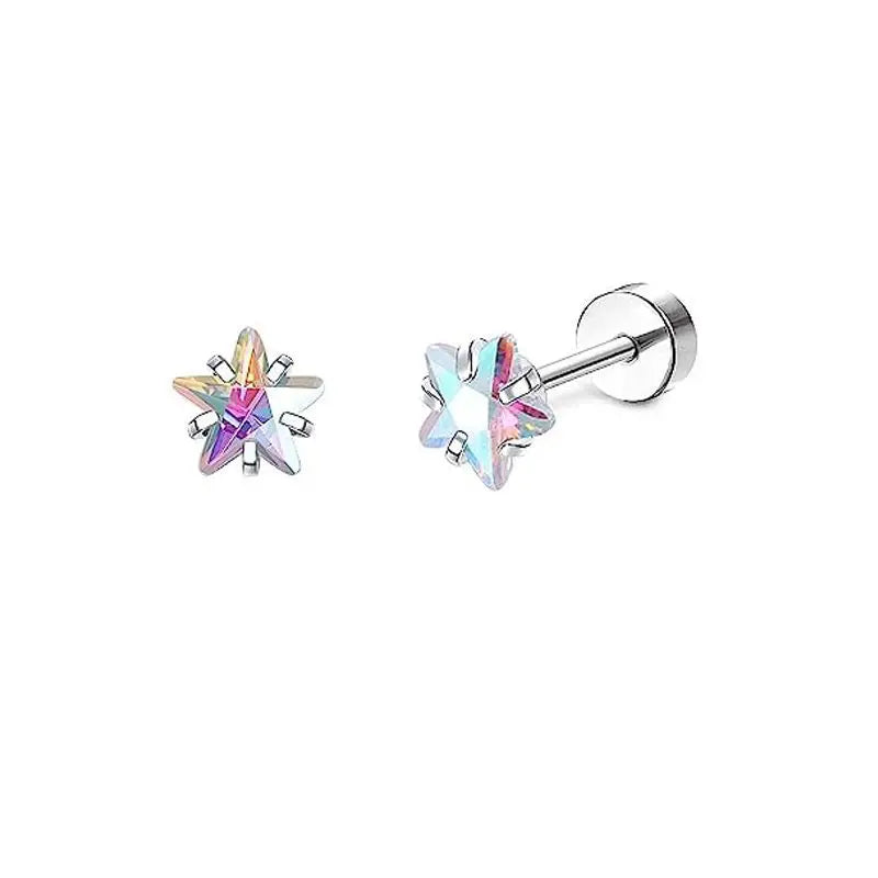 2PCS/Set Stainless Steel Heart Moon Earbone Stud Screw Ball Stud Earrings for Women Fashion Ear Tragus Cartilage Body Piercing