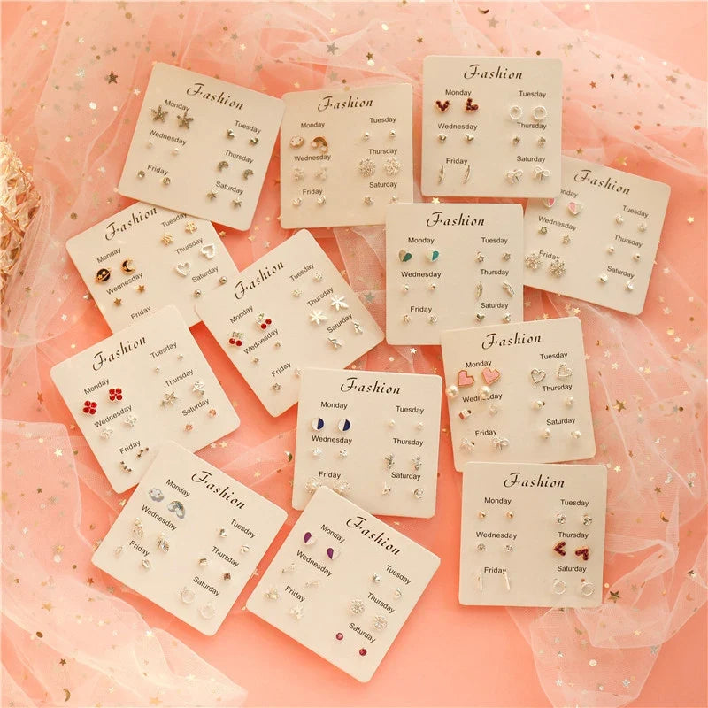 New S925 Silver Needle Stud Earrings Set for Women Girls Simple Cute Exquisite Mini Earrings Jewelry Gift Wholesale Direct Sales