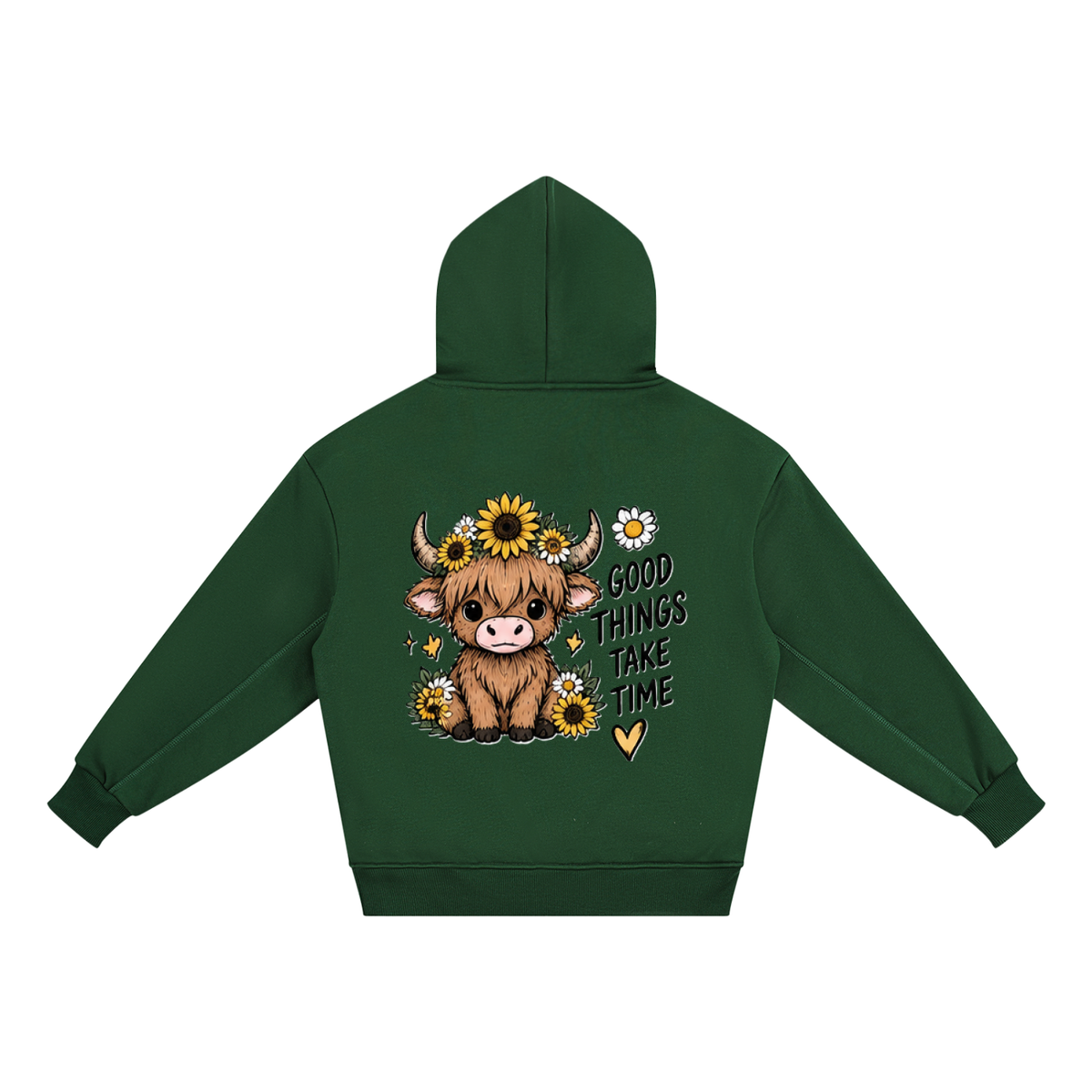 Good Things Take Time Highland Cow Kids Hoodie | Little Haven Collection