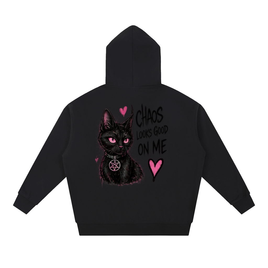 Chaos Looks Good On Me Black Cat Tattoo Hoodie