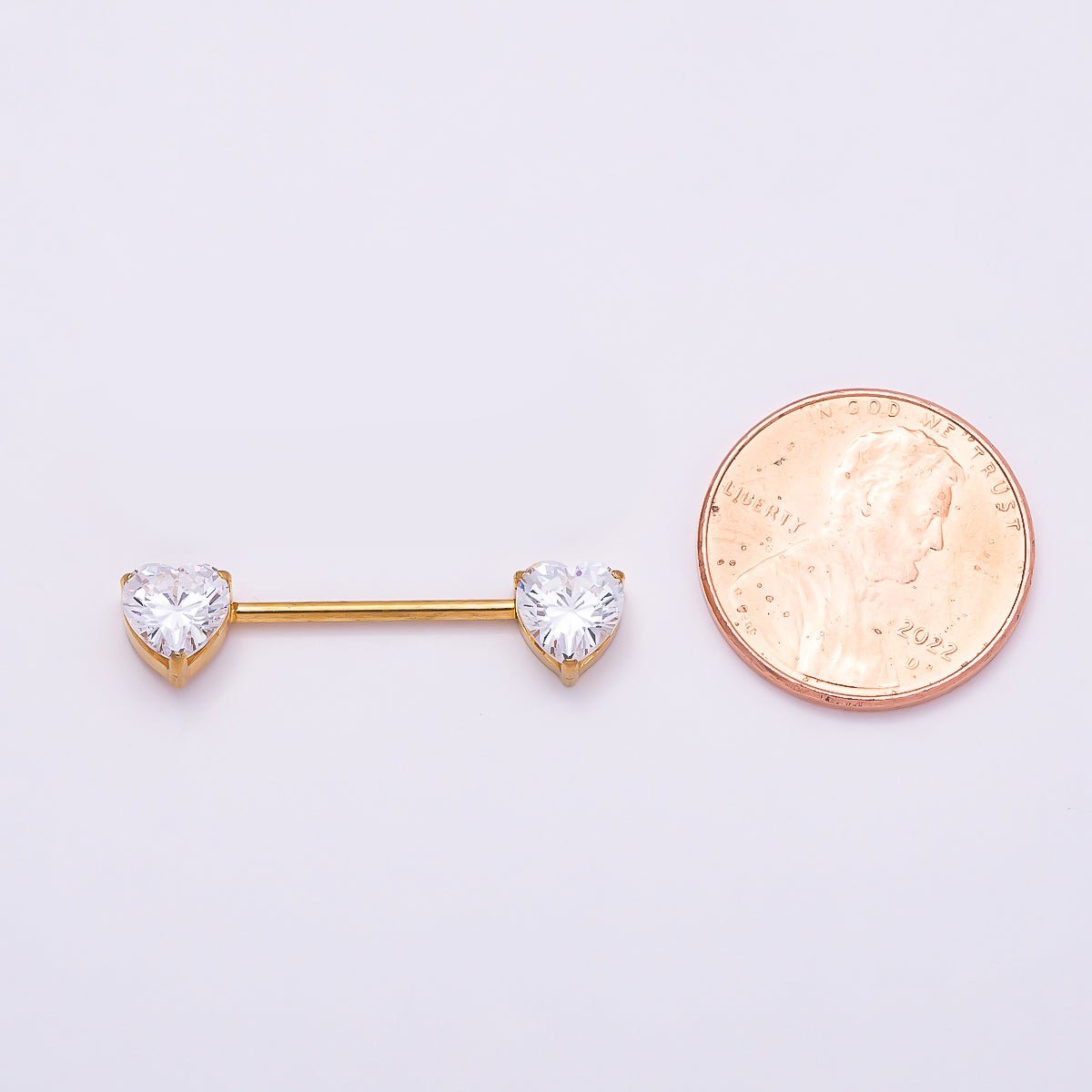Titanium Clear CZ Heart Nipple Barbell Piercing Body Jewelry in Gold & Silver | BJ-00104 BJ-00105