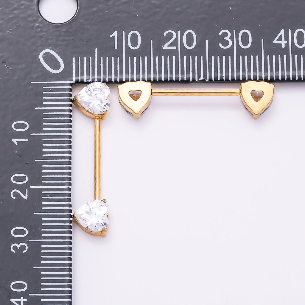 Titanium Clear CZ Heart Nipple Barbell Piercing Body Jewelry in Gold & Silver | BJ-00104 BJ-00105