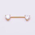 Titanium Clear CZ Heart Nipple Barbell Piercing Body Jewelry in Gold & Silver | BJ-00104 BJ-00105