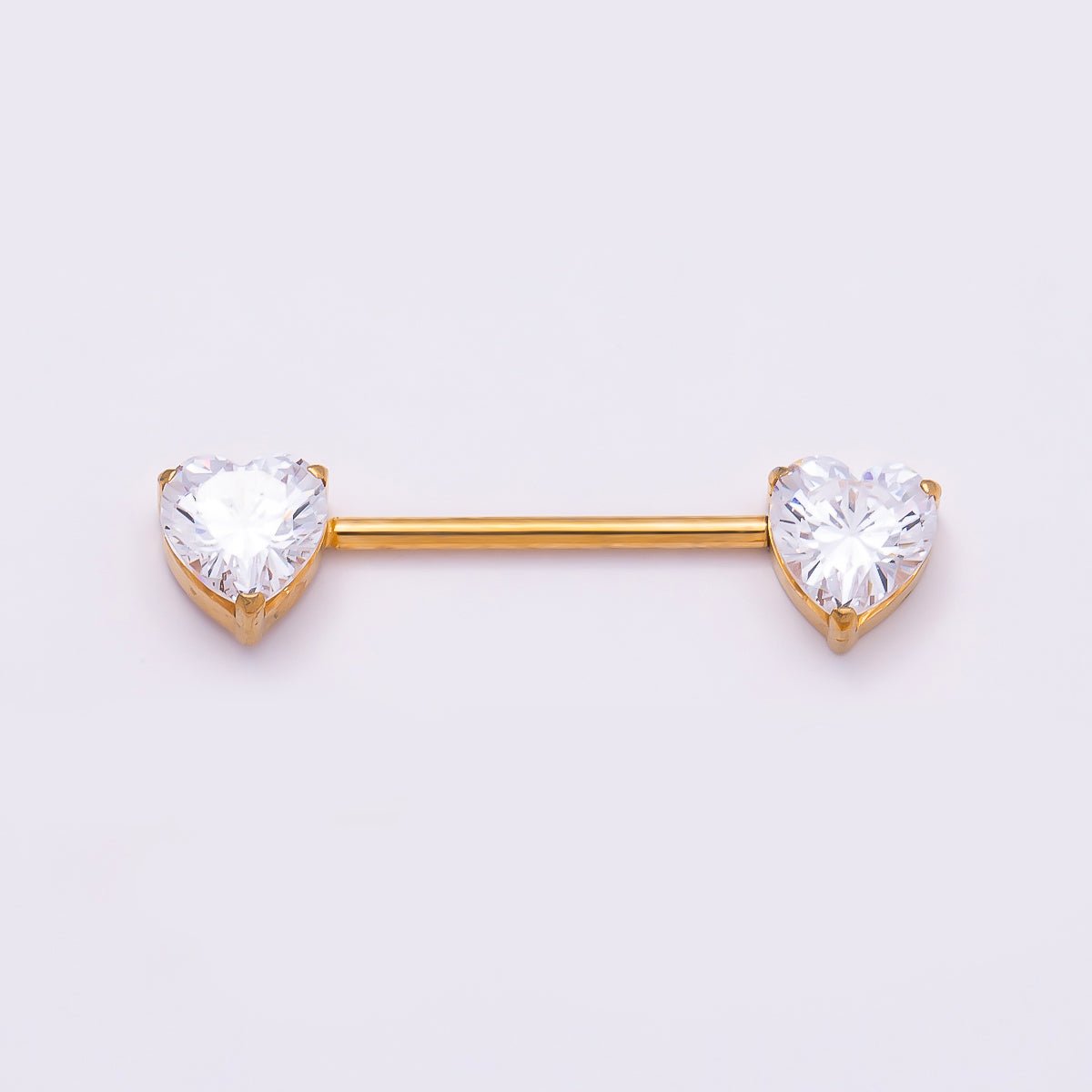 Titanium Clear CZ Heart Nipple Barbell Piercing Body Jewelry in Gold & Silver | BJ-00104 BJ-00105